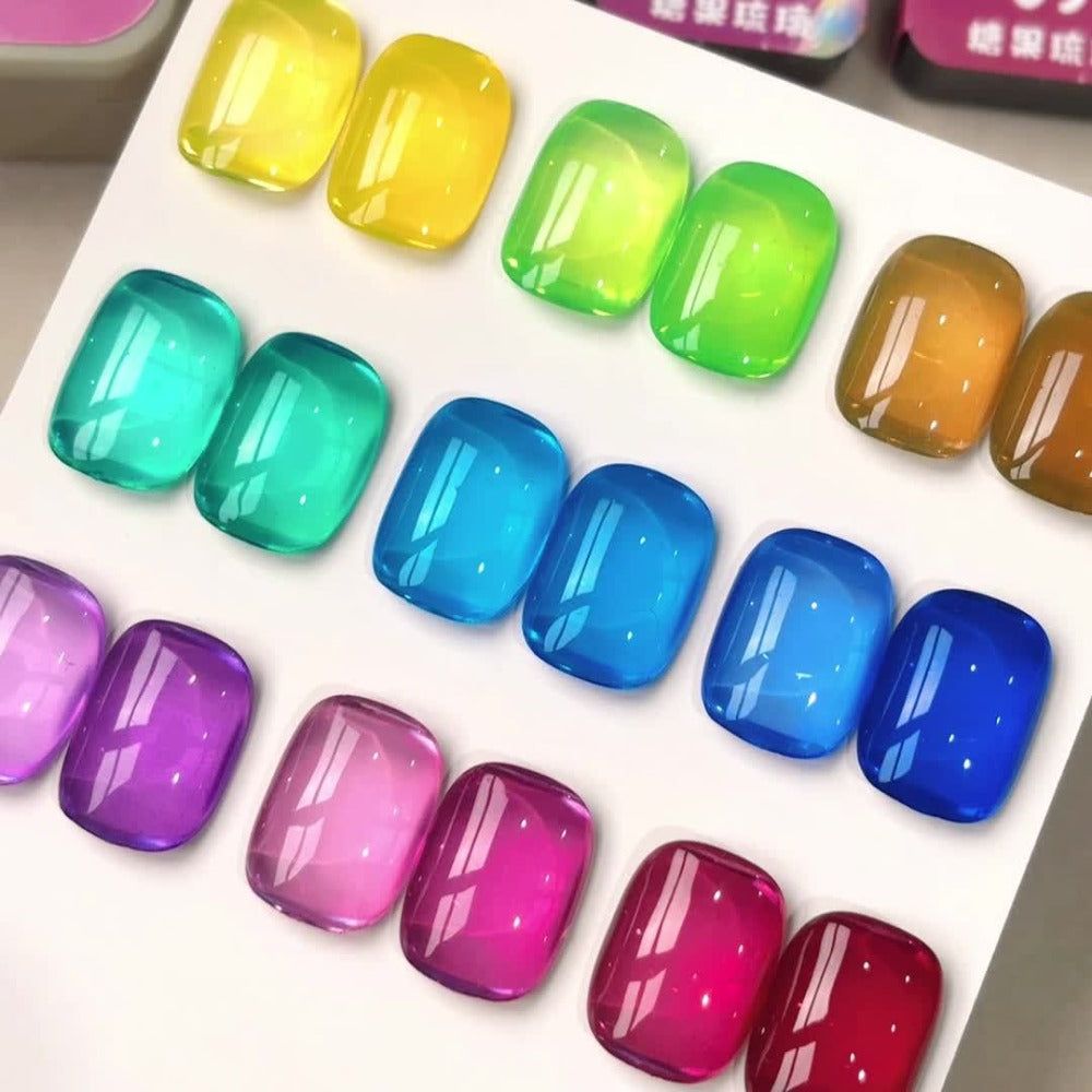 Gel Nail Polish 9-Color Candy-Glass Set with Translucent Gradient Finish and Fall-Winter Shade Palette for Nail Art