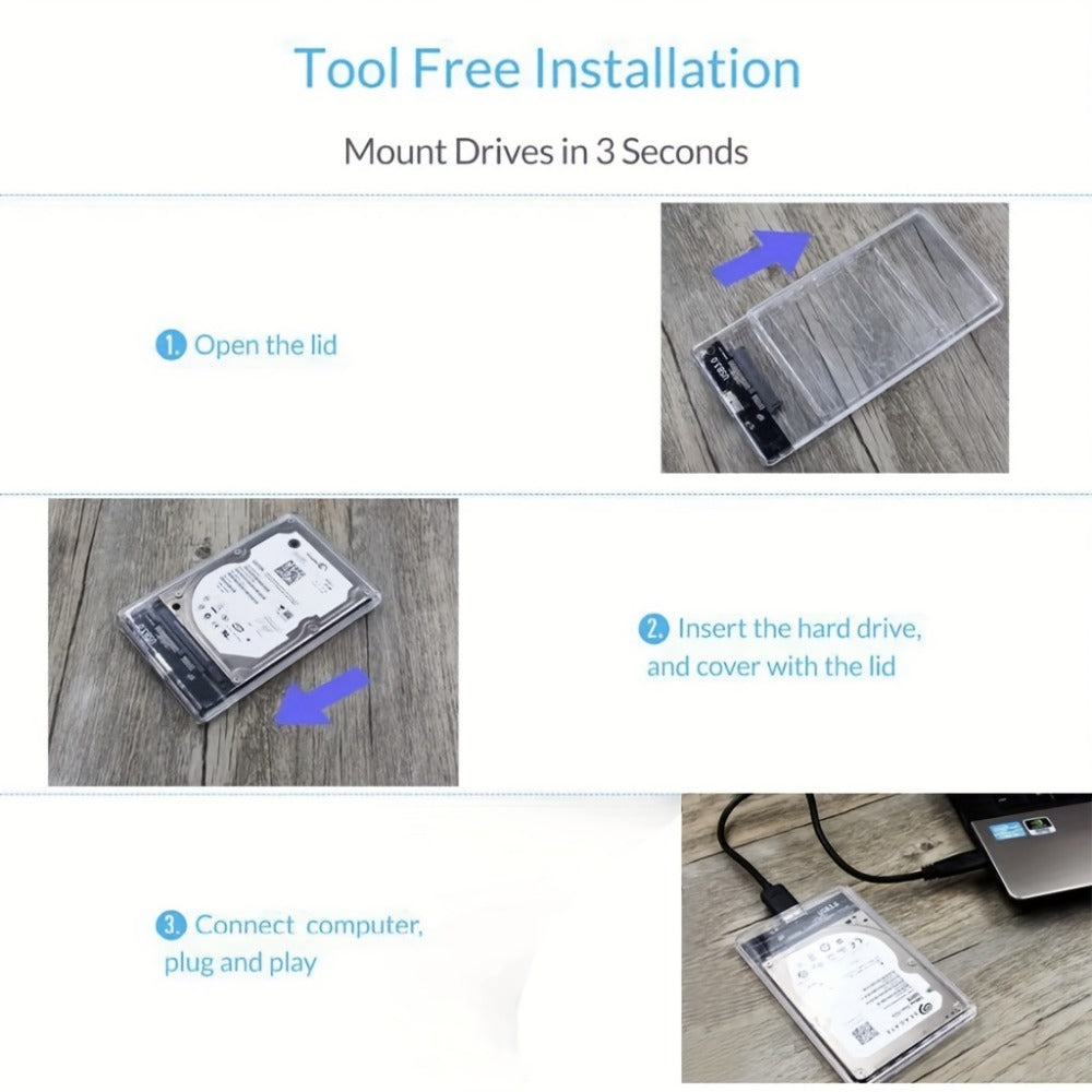 2.5 Inch External Hard Drive Enclosure USB 2.0 to SATA III Converter - Supports Up to 6TB HDD SSD