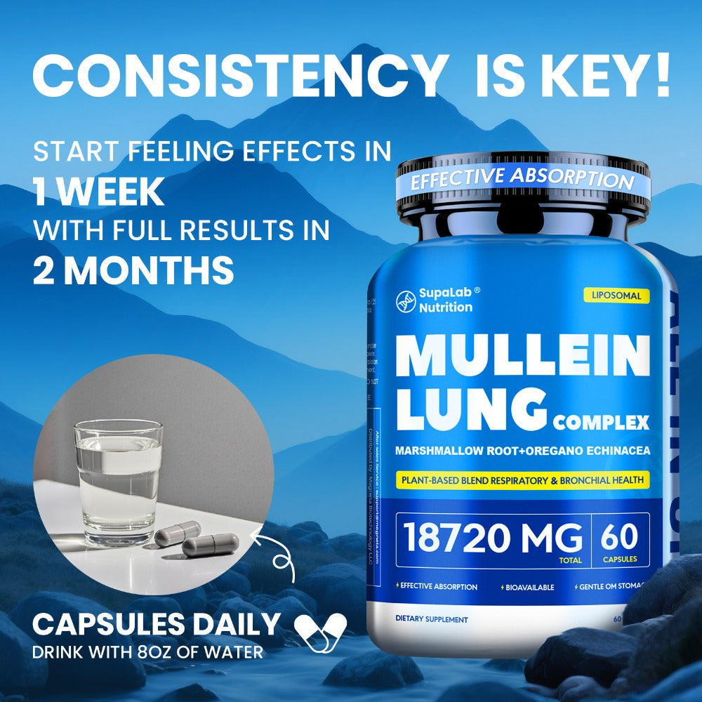 Mullein Leaf Capsules 12000mg with Quercetin, Lung Health & Respiratory Support, Bronchial Breathing Ease