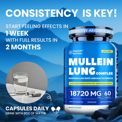 Mullein Leaf Capsules 12000mg with Quercetin, Lung Health & Respiratory Support, Bronchial Breathing Ease