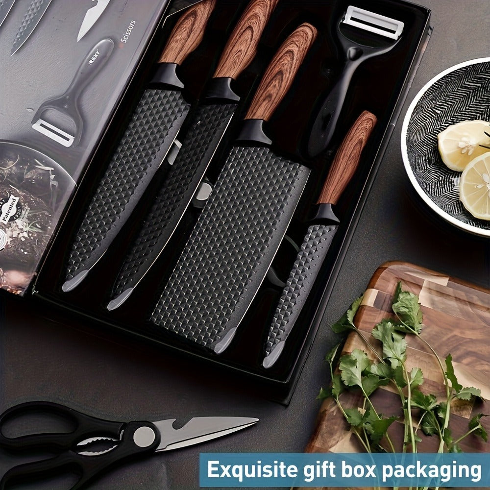 Kitchen Knife Set Professional Stainless Steel with Wooden Block – Hammer Textured Chef Knives, Self-Sharpening, Scissors Included