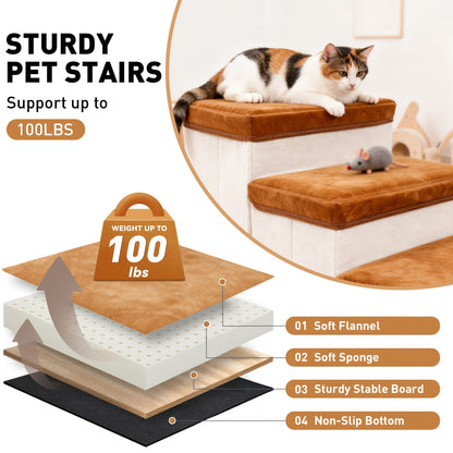 Dog Stairs for High Beds 3-Tier Foldable Pet Steps with Non-Slip Surface & Plush Chicken Leg Toy | Nylon Dog Ramp for Small & Extra Small