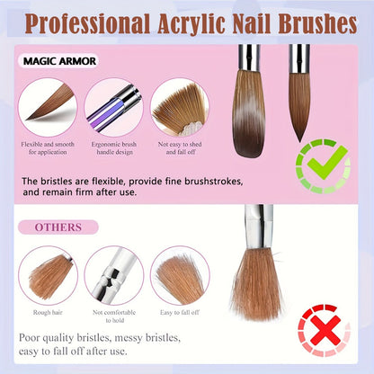 Kolinsky Acrylic Nail Brush Set 4Pcs – Sizes 10 12 14 16 for Acrylic Powder Application, Nail Extensions & 3D Nail Art Carving