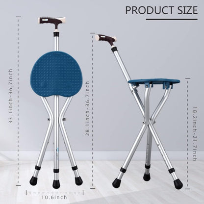 Folding Cane with Seat, LED Light Telescopic Walking Stick with Height Adjustment & Frosted Handle