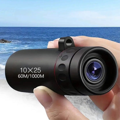 Compact 10x25 Monocular Telescope with Textured Hand Grip, Wrist Cord and Black Checkout Option