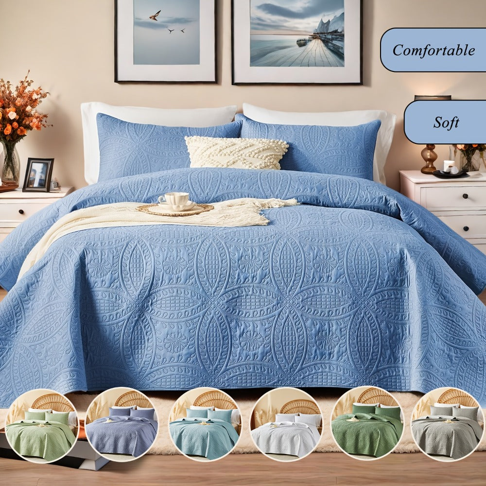 Quilt Set 2-3pcs – Lightweight Microfiber Bedspread Coin Pattern Coverlet All Seasons Twin Full Queen King Cal King