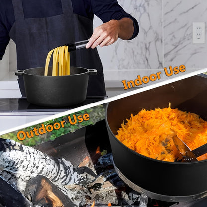 Cast Iron Dutch Oven Set 5.1QT & 7QT with Skillet Lid – Pre-Seasoned 2-in-1 Cookware for Stovetop, Induction, Oven, Campfire & BBQ