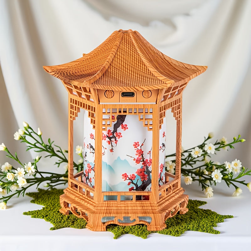 Mini Humidifier with Night Light USB Powered Cool Mist Quiet Operation Chinese Pagoda for Entryways, Bedrooms and Living Spaces