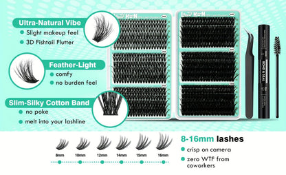 Lash Clusters Kit 708Pcs with Tweezers, Glue & Brush – Soft Silky Fiber False Eyelashes Full Voluminous DIY Lash Extension Set for Party
