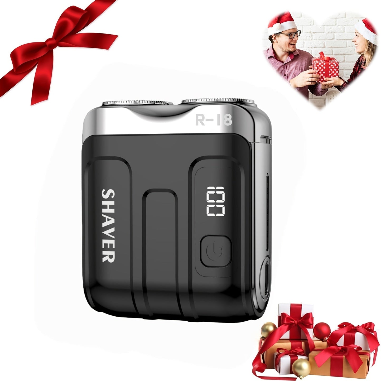 Electric Shaver Mini Dual Floating Blade Razor with USB Rechargeable Power and Digital LED Display in Black