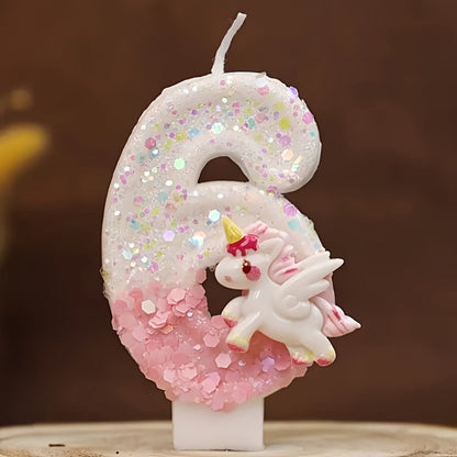 Unicorn Number Cake Topper 0-9 Birthday Party Decoration Glitter Figure Candle Topper for Entryways, Bedrooms and Living Spaces
