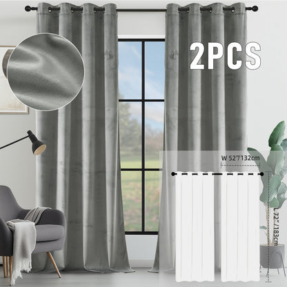 Velvet Room Darkening Curtains 2 Panels, Grommet Top Thermal Insulated Soundproof Blackout Curtains for Living Room Bedroom