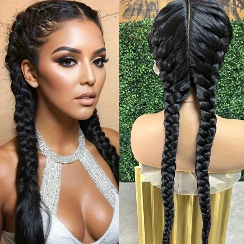 Lace Front Wig Braided Synthetic Style, 26-Inch 13x4 Front with Five Color Options and 250% Density