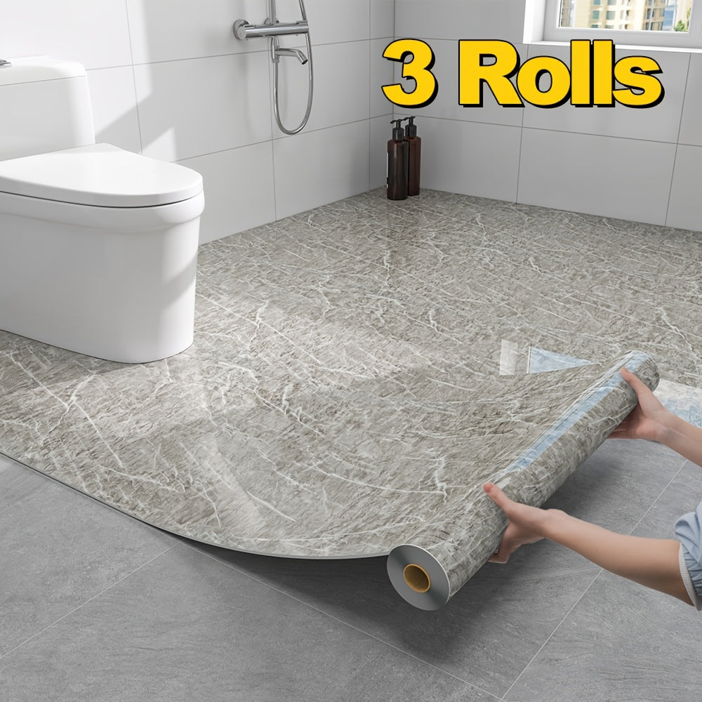 Self-Adhesive Marble Vinyl Floor Wallpaper 3 Rolls 23.62x197.75in – Oil-Proof Anti-Slip, for Entryways, Bedrooms and Living Spaces