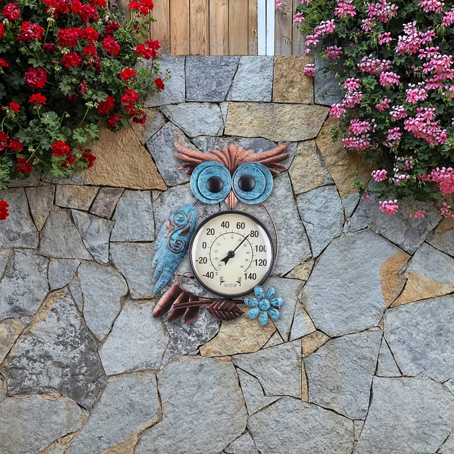 Garden Stake Thermometer 42 Inch Metal Owl Outdoor Wall Thermometer IPX4 Waterproof Patio Yard Decor Art Stake