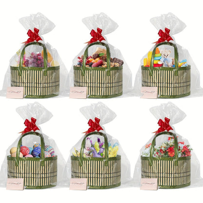 Bamboo Storage Baskets 6-Pack in Oval or Round Shapes with Nine Color and Shape Options for Home Organization