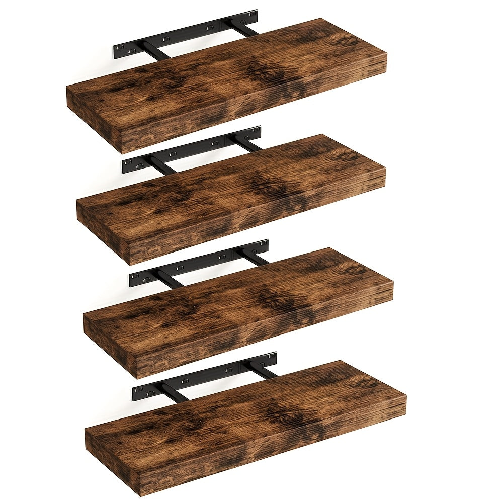 Floating Wall Shelves Set of 4, Retro Style Wall Mounted Shelves with Invisible Brackets for Bathroom Living Room Bedroom Kitchen