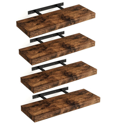 Floating Wall Shelves Set of 4, Retro Style Wall Mounted Shelves with Invisible Brackets for Bathroom Living Room Bedroom Kitchen