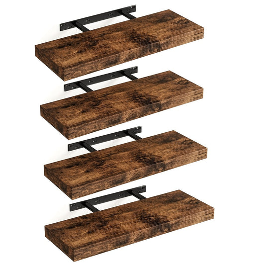 Floating Wall Shelves Set of 4, Retro Style Wall Mounted Shelves with Invisible Brackets for Bathroom Living Room Bedroom Kitchen