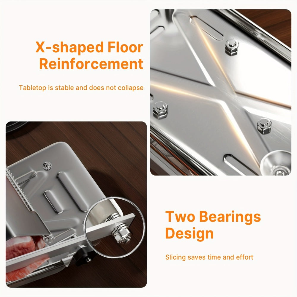 Manual Meat Slicer, Stainless Steel Food Slicer with Adjustable Thickness, Sharp 430 Steel Blade for Slicing Frozen Meat