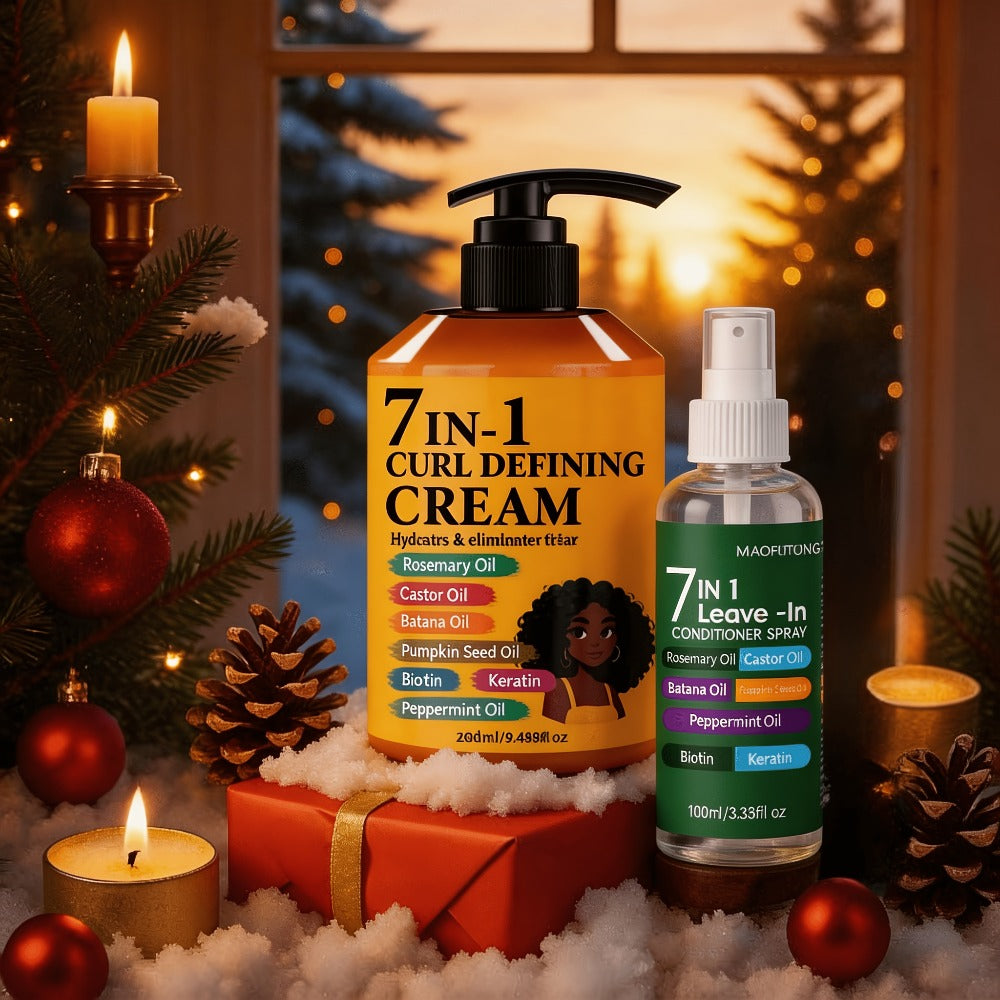 Rosemary Hair Growth Styling Cream & Leave-In Conditioner Spray Set 2pcs - 7-in-1 Formula with Castor
