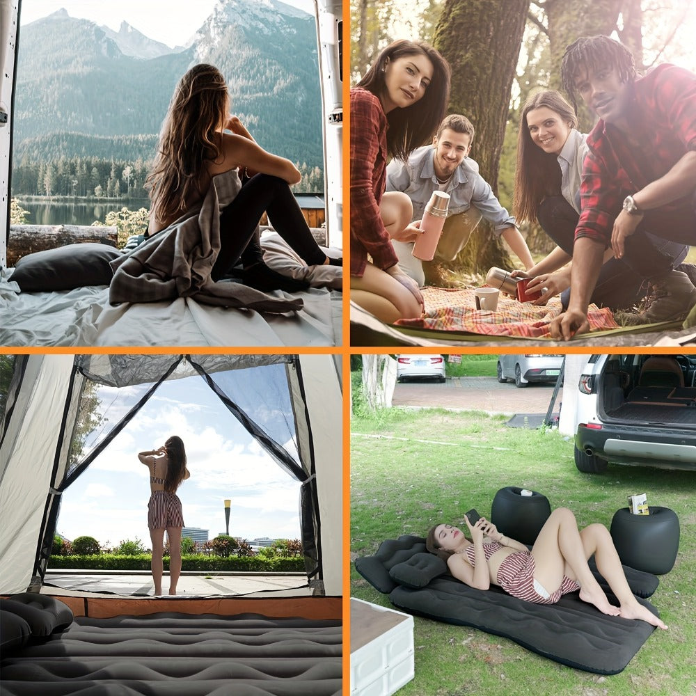 Car Inflatable Mattress for SUV & Sedan – Thickened Back Seat Sleeping Pad with Air Pump & 2 Pillows, Rear Trunk Camping Bed for Road Trips