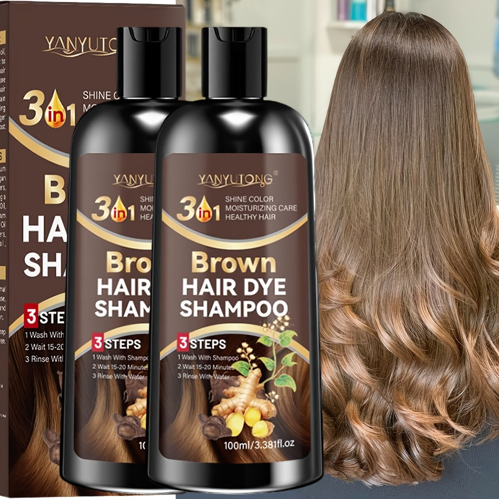 Hair Color Shampoo, YANYUTONG Brown Two-Bottle Set with 3.38oz in Each Labeled Pump Bottle