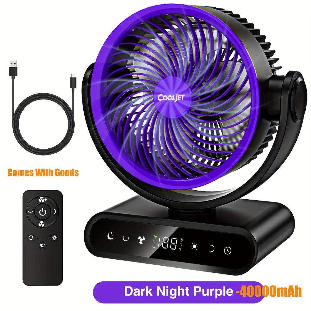 Camping Fan with LED Light Battery Powered 20000mAh 40000mAh 9-Inch 5-Speed Remote Control for Entryways, Bedrooms and Living Spaces