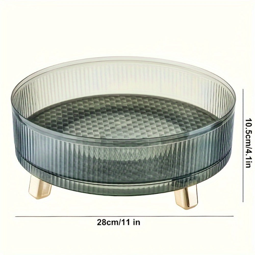Round Rotating Makeup Organizer Tray with Ribbed Sides and Gold-Tone Feet in White, Green or Orange