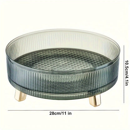 Round Rotating Makeup Organizer Tray with Ribbed Sides and Gold-Tone Feet in White, Green or Orange
