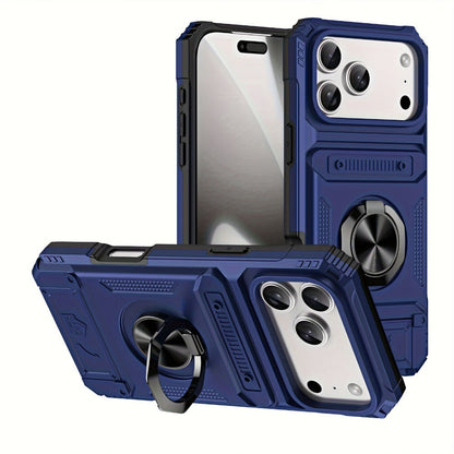 iPhone Card Slot Shockproof Case with Ring Holder & Kickstand – Wallet Phone Cover for iPhone 17 17 Air 17 Pro Max 16 15 14 13 12 11 Pro Max