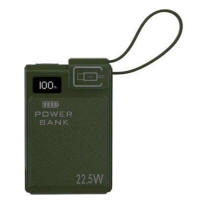 10000mAh Power Bank with 22.5W Label, Built-In USB-A and USB-C Cables, Three Outputs and Display