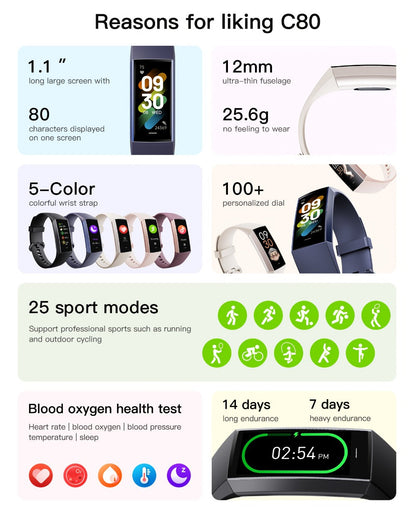 AMOLED Smart Band 1.1" Always-On Display, 14-Day Battery Life, 25 Sport Modes, Heart Rate & Sleep Tracker