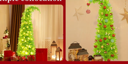 6 Foot Artificial Christmas Tree with Lights Tree Skirt and Christmas Ball Bendable Xmas Tree for Entryways, Bedrooms and Living Spaces