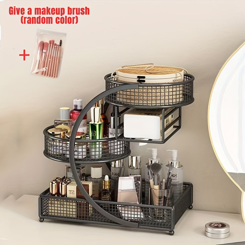 Lightweight Metal Cosmetic Storage Rack with Makeup Brushes Included No-Installation Countertop Organizer for Bathroom Dresser Vanity