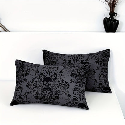 Gothic Skull Fitted Sheet Set 3-Piece, Victorian Baroque Halloween Bedding, 1 Deep Pocket Fitted Sheet + 2 Pillowcases