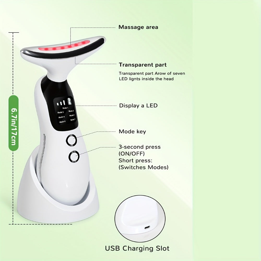 7-in-1 Neck Beauty Device with Base – Multi-Functional Skincare Tool, USB Rechargeable, Anti-Aging Neck Firming & Lifting