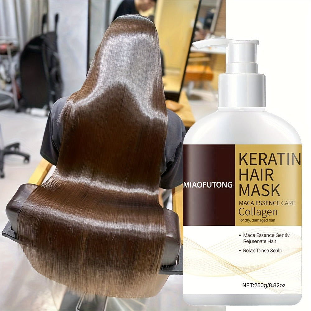 250g Keratin and Collagen Hair Mask in Pump Bottle with Argan, Castor and Rosemary Oils Named on Label