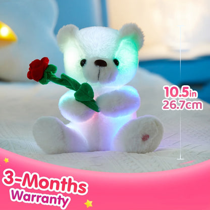 Rose Bear Plush with LED Light Glowing White Bear with Flowers Romantic with the Listed Color, Size or Set Options for Everyday Use