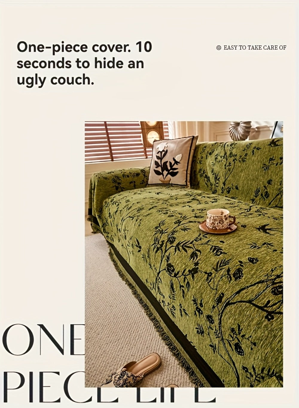 Sofa Cover Throw, Thick Chenille Floral Couch Slipcover in Three Colors for One-to-Four-Seat Sofas