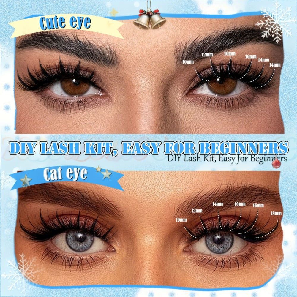Spiky Wet-Look Fairy Lash Clusters Kit – Manga Anime C Curl Individual Spike Eyelash Extensions 8mm-18mm Mixed Length