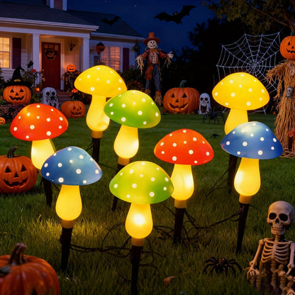 Solar Garden Lights 8-Pack Mushroom Stakes with 8 Modes in Multicolor or Red for Path Decor
