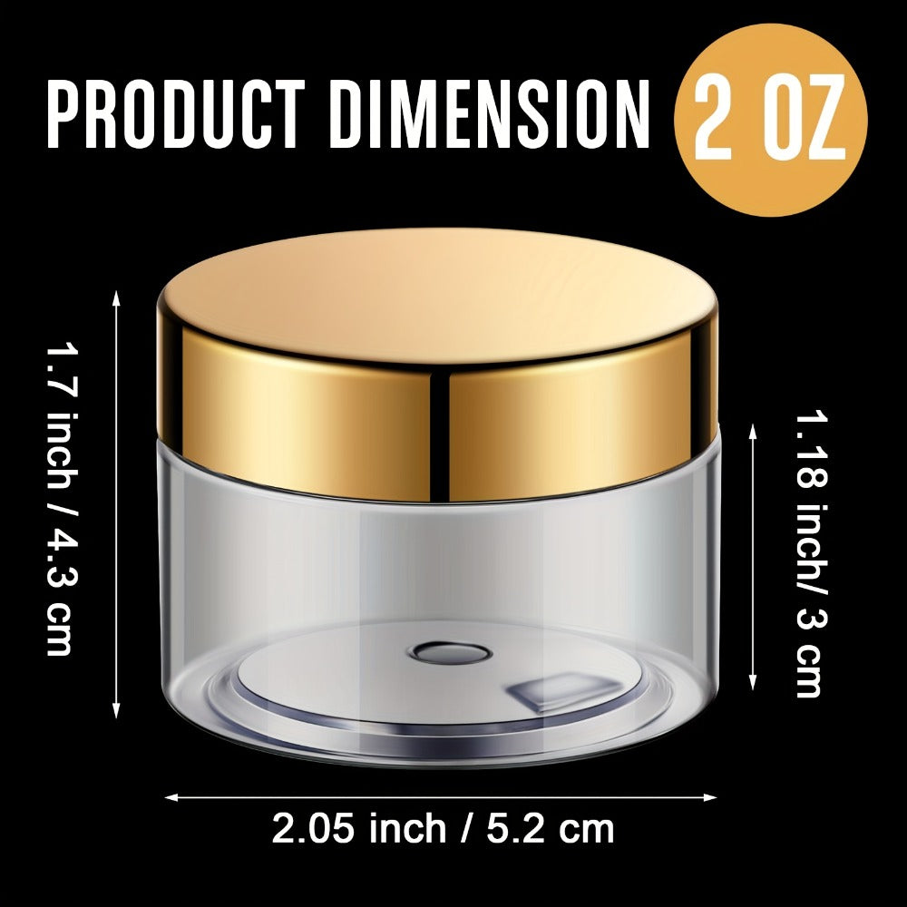 Wide Mouth Plastic Jars with Lids 2oz 100 Pack Clear Cosmetic Containers with Golden Flip Top Lid for Lotion Cream Body Butter Lip Balm