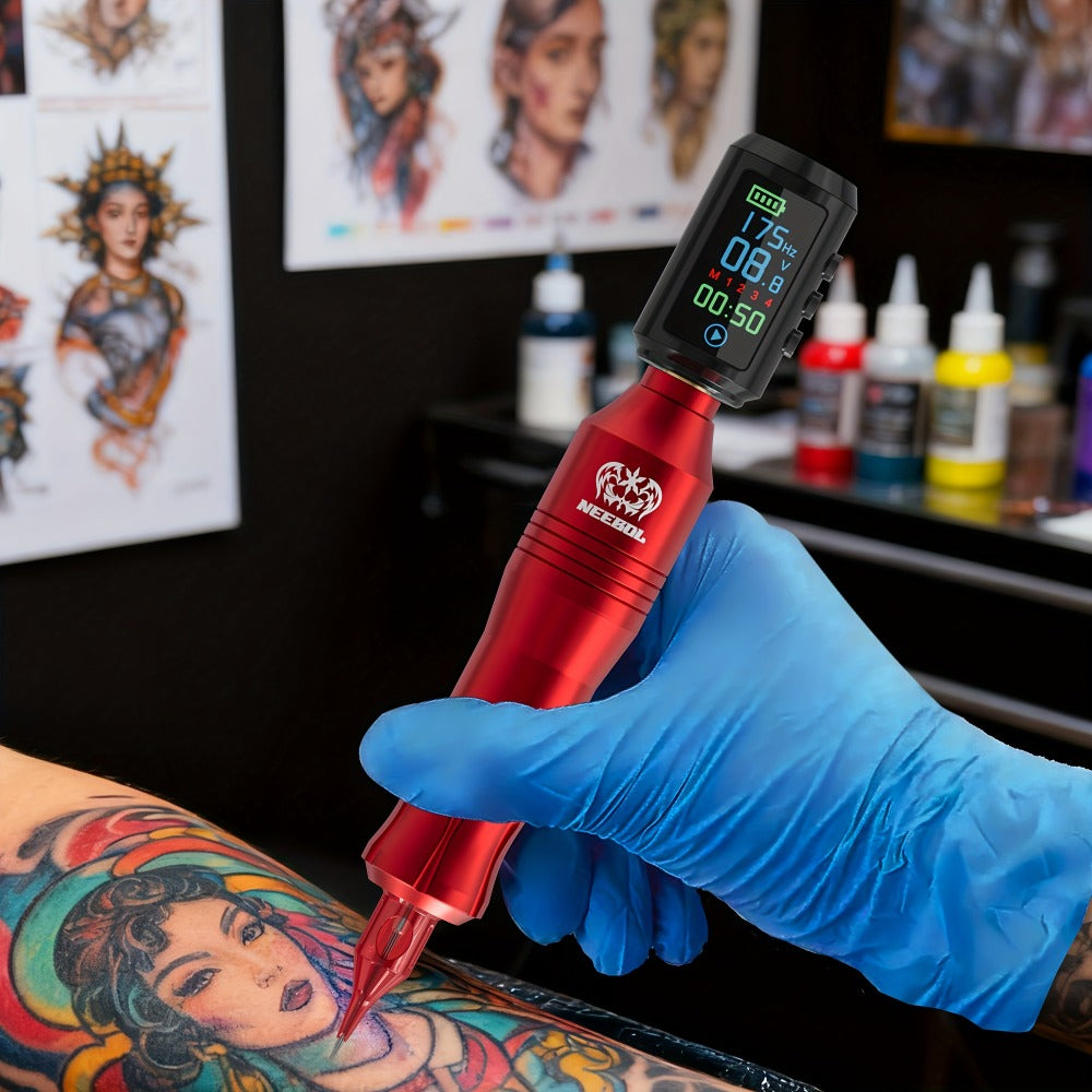 Tattoo Machine Kit Neebol L01 Pro Wireless Rotary Pen with LCD Display and Black or Red Complete Kit Options