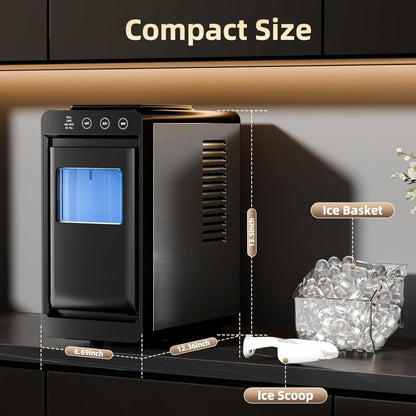 Countertop Ice Maker – 26 Lbs in 24 Hours, Selectable Ice Size, Internal Lighting, Self-Cleaning Portable Ice Machine with Basket & Scoop