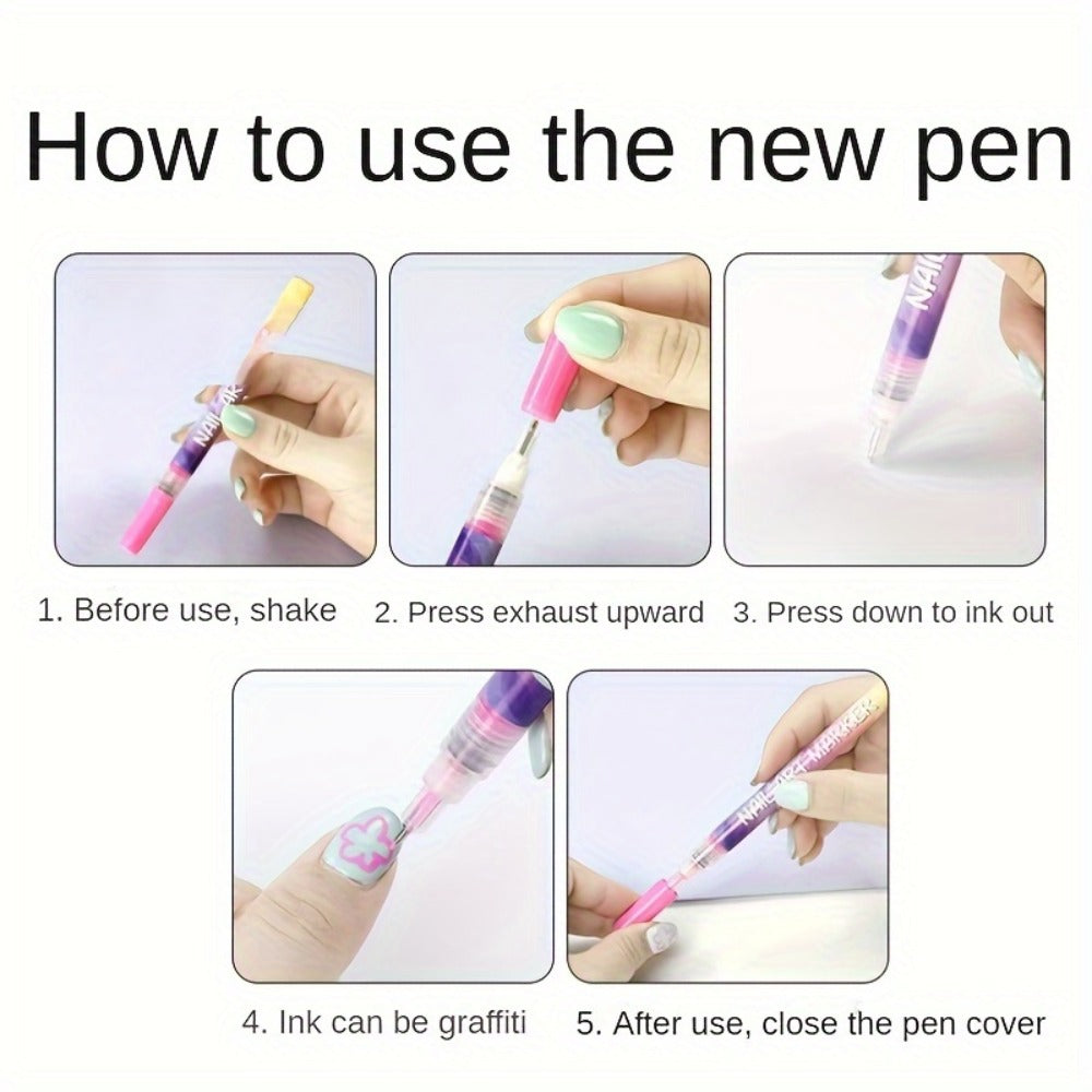 Acrylic Nail Art Pen Set 12 Colors 3D Doodle & Dot Stitching Pens, Quick Drying Precision Fine Tip