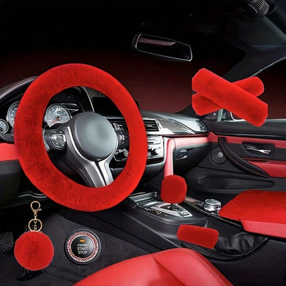 Plush Fluffy Steering Wheel Cover – Rex Rabbit Fur Texture, Universal Fit, 12 Colors (Black, Pink, Purple, Red & More)