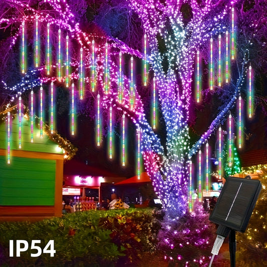 Solar Meteor Shower Tube Lights with 192 LEDs and Warm, Multicolor or Blue Checkout Options