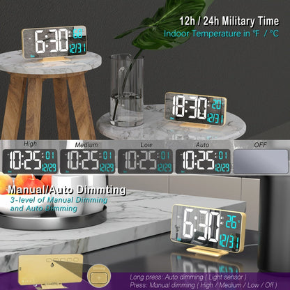 Large Digital Alarm Clock 6.7" with Dual Alarm & Dimmable LED Display, USB Powered Desk Clock with Temperature