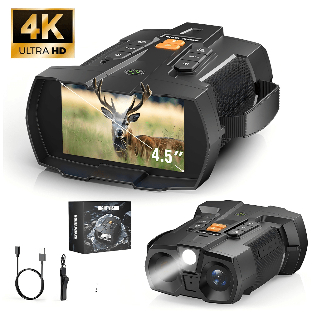 Black Digital Night Vision Binoculars with 4.5-Inch Screen, 10X Digital Zoom, Seven IR Levels and 5000mAh Battery